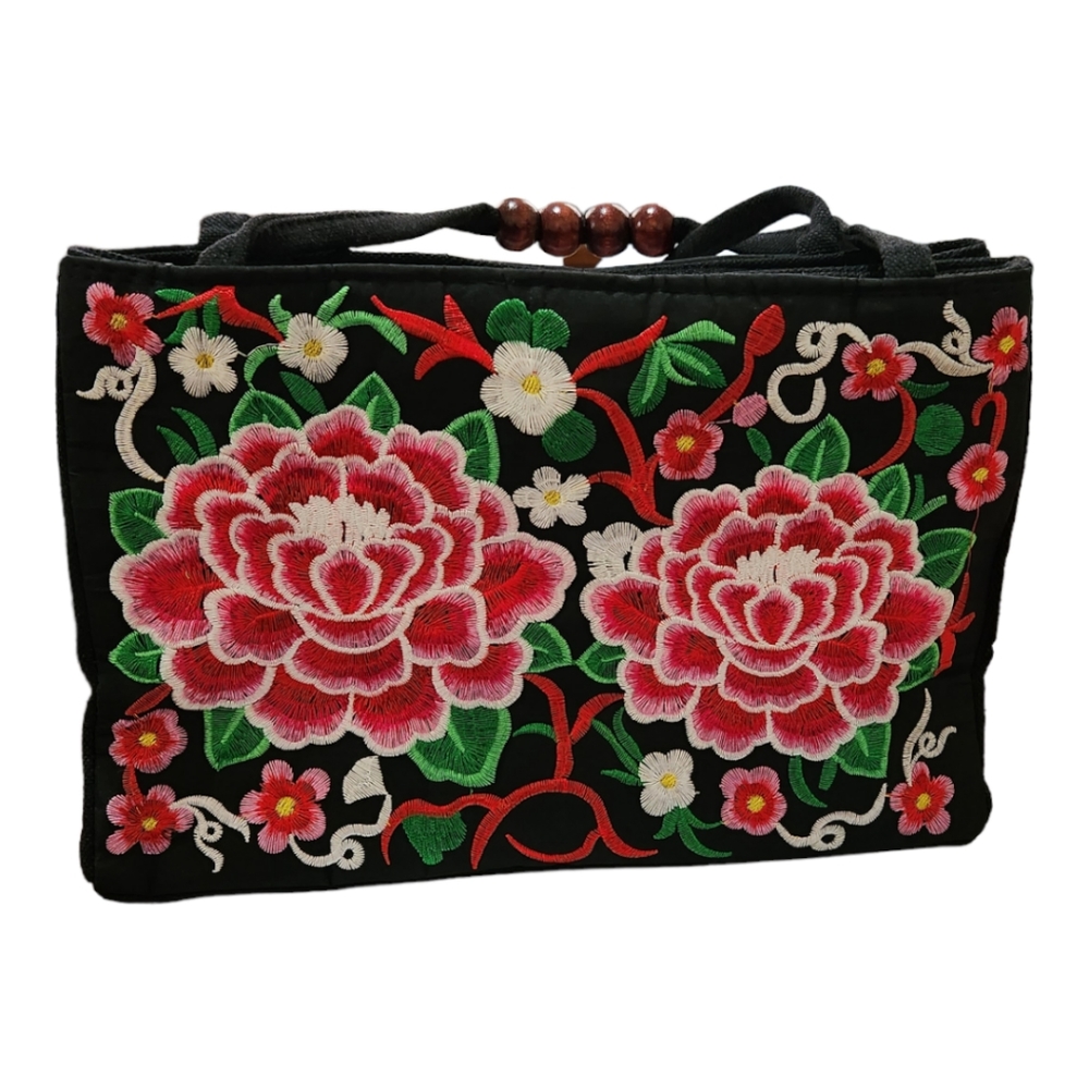Embroidered Peony Canvas Shoulder Bag - Picture 5 of 12